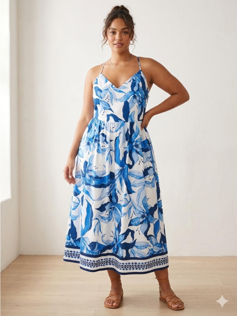 NWT H&M Blue Floral Midi Dress size XL
